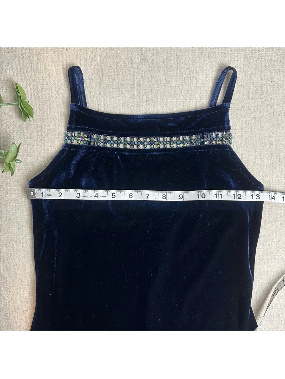 Vintage Y2K All That Jazz Size XS/S Velvet Formal Dress Navy Blue Beaded Accent - Picture 10 of 14